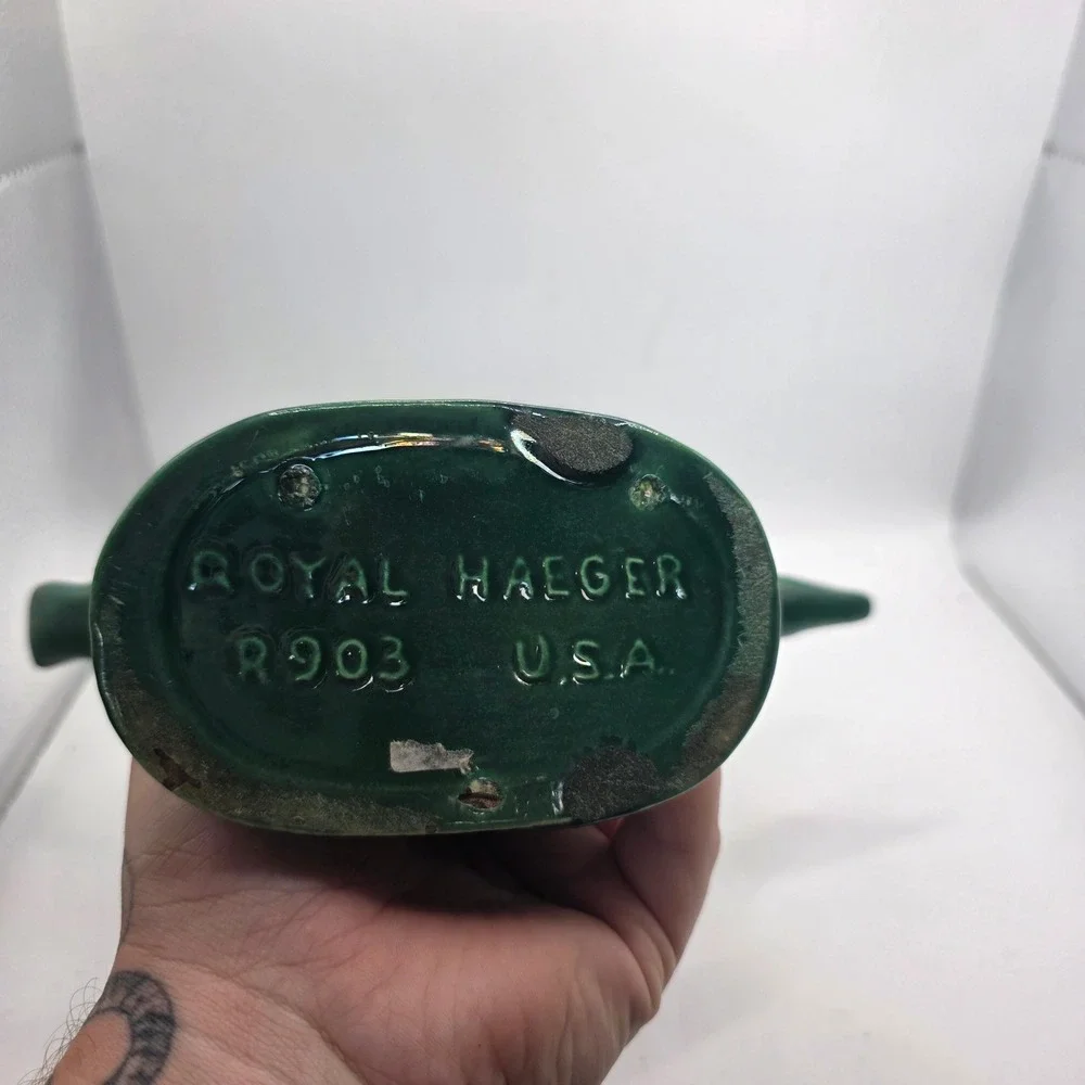 Royal Haeger R903 Flying Crane Goose Bird Vase Green Blue Glaze USA Pottery